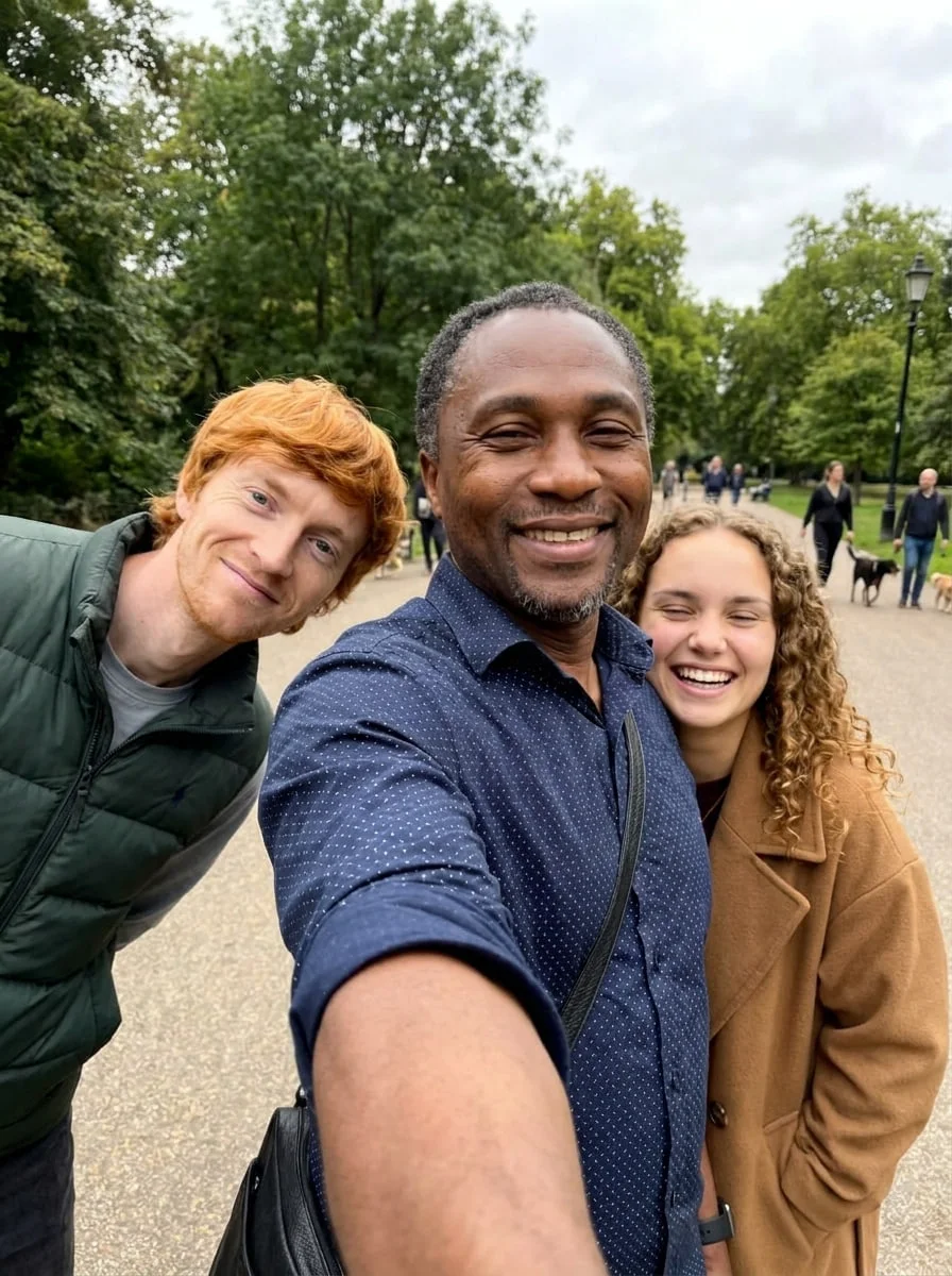 MONDEXA team members taking a casual photo together in a London park